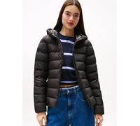 Steppjacke TOMMY JEANS "TJW SLIM HOOD PRNT DOWN JCKT EXT", Damen, Gr. M (38), schwarz, Web, Obermaterial: 100% Polyester, unifarben mit Farbeinsätzen, slim fit, Jacken Steppjacke (64233402-M) schwarz