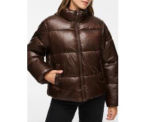 Steppjacke VILA "VILYCHEE L/S SHORT PUFFER/TB", Damen, Gr. 38, braun (coffee bean), Web, Obermaterial: 100% Polyamid, unifarben, normal, gerader Abschluss, Jacken Steppjacke, Kunstfaser, hoher Stehkra
