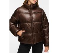 Steppjacke VILA "VILYCHEE L/S SHORT PUFFER/TB", Damen, Gr. 44, braun (coffee bean), Web, Obermaterial: 100% Polyamid, unifarben, normal, gerader Abschluss, Jacken Steppjacke, Kunstfaser, hoher Stehkra