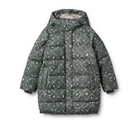 Steppjacke WHEAT "Puffer Coat Yrsa", Mädchen, Gr. 98, grün (forest lake checked flowers), Web, Obermaterial: 100% Polyester, geblümt, A-Linie normal, Bündchen, Jacken Steppjacke, Kunstfaser, wasserdic