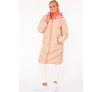 Steppjacke ZWILLINGSHERZ "Good Vibes Only", Damen, Gr. L, beige, Steppware, Obermaterial: 100% Polyester, mehrfarbig, normal ca. Mitte Knie, ohne Ausschnitt, angesetztes Bündchen, Jacken Steppjacke, m