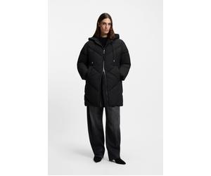Steppmantel BOSS ORANGE "Piapolly Premium Damenmode", Damen, Gr. 44, schwarz (schwarz 001), Web, Obermaterial: 100% Polyester, unifarben, gerade ca. Mitte Oberschenkel, Mäntel Steppmantel, mit Kapuze,