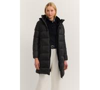 Steppmantel BUGATTI "Loose Fit", Damen, Gr. 46, schwarz (290, schwarz), 100% Polyamid, unifarben, loose fit, Bündchen, Mäntel Steppmantel, mit Kunstfell & abnehmbarer Kapuze (45347506-46)