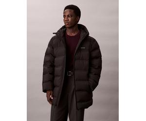 Steppmantel CALVIN KLEIN "LS BONDED CHNNLD LONG HOODED PUF", Herren, Gr. L, schwarz, Web, Obermaterial: 100% Polyester, unifarben, regular fit ca. Mitte Oberschenkel, Rundhals, eingesetzt gerader Absc