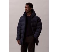 Steppmantel CALVIN KLEIN "LS BONDED CHNNLD LONG HOODED PUF", Herren, Gr. XL, blau (schwarz sapphire), Web, Obermaterial: 100% Polyester, unifarben, regular fit ca. Mitte Oberschenkel, Rundhals, einges