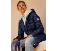 Steppmantel HEINE, Damen, Gr. 34, blau (marine), 55% Polyester, 45% Polyamid, Kapuzenfutter:100% Polyester, Wattierung:70% Daunen, 30% Federn, unifarben, unifarben mit Farbeinsatz, unifarben mit Farbe