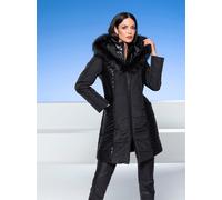 Steppmantel HEINE, Damen, Gr. 34, schwarz, 100% Polyester, Fellimitat:60% Polyacryl, 24% Polyester, 16% Modacryl, Lederimitat:100% Polyester, Wattierung:100% Polyester, unifarben, unifarben mit Farbei