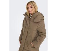 Steppmantel JDY "JDYMAJA LONG PADDED JACKET OTW YFM NOOS", Damen, Gr. L, braun (shitake detail:dtm jdy lining), Steppware, Obermaterial: 100% Polyester, unifarben, wadenlang, Mäntel Steppmantel, Kunst