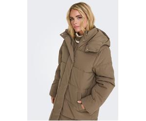 Steppmantel JDY "JDYMAJA LONG PADDED JACKET OTW YFM NOOS", Damen, Gr. XL, braun (shitake detail:dtm jdy lining), Steppware, Obermaterial: 100% Polyester, unifarben, wadenlang, Mäntel Steppmantel, Kuns