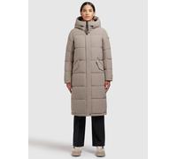 Steppmantel KHUJO "DAIRI", Damen, Gr. XXL, beige (graubeige), 90% Polyester, 10% Elasthan, unifarben, regular fit knielang, eingesetzt elastischer Bund mit Windstopper, Mäntel Steppmantel (11482241-XX