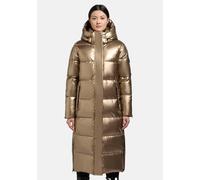 khujo Damen glänzender warmer Winter Steppmantel lang mit abnehmbarer Kapuze Hedd Shiny-YM Gold Gr. S