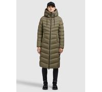 Steppmantel KHUJO "INGRAM3 MATT", Damen, Gr. M, grün (helloliv), Web, 100% Polyester, unifarben, slim fit knielang, eingesetzt elastischer Bund mit Windstopper, Mäntel Steppmantel (23662219-M) helloli