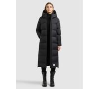 Steppmantel KHUJO "LAREA5", Damen, Gr. XS, schwarz (steel depth grau), Web, 100% Nylon, unifarben, regular fit wadenlang, eingesetzt elastischer Bund mit Windstopper, Mäntel Steppmantel (99025661-XS)