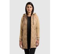 Steppmantel KHUJO "NORA", Damen, Gr. L, beige (schwarz camel), Web, 100% Nylon, unifarben, regular fit hüftlang, Raglanärmel Rippbündchen, Mäntel Steppmantel (49715338-L) schwarz camel