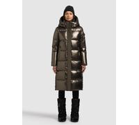 Steppmantel KHUJO "RACHEL2 SHINY", Damen, Gr. XL, gold (cane braun), 100% Polyester, unifarben, regular fit knielang, eingesetzt elastischer Bund mit Windstopper, Mäntel Steppmantel (99089720-XL) cane