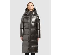 Steppmantel KHUJO "RACHEL3 SHINY", Damen, Gr. L, schwarz (diamond grau), Web, Obermaterial: 100% Polyester. Futter: 100% Nylon. Wattierung: 100% Polyester, glänzend, unifarben, knielang, elastischer B