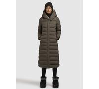 Steppmantel KHUJO "TEIVA2", Damen, Gr. L, khaki, 100% Polyester, unifarben mit Farbeinsatz, regular fit wadenlang, eingesetzt elastischer Bund mit Windstopper, Mäntel Steppmantel (65765528-L) khaki