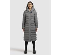 Steppmantel KHUJO "TEIVA2", Damen, Gr. S, grau, 100% Polyester, unifarben mit Farbeinsatz, regular fit wadenlang, eingesetzt elastischer Bund mit Windstopper, Mäntel Steppmantel (48742861-S) grau