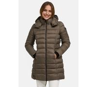 MARIKOO Damen langer Wintermantel warmer Steppmantel mit abnehmbarer Kapuze Abendsternchen Stone Brown Gr. L