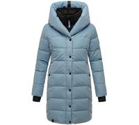 Navahoo Damen Wintermantel Warmer Steppmantel lang mit Kapuze und abnehmbarem Fleece-Kragen Knutschilein Powder Blue Gr. M