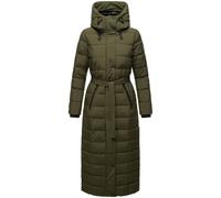 Navahoo Damen Wintermantel Warmer Steppmantel lang mit Kapuze und Taillengürtel Das Teil XIV Dark Olive Gr. 3XL