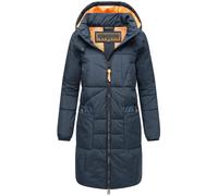 Navahoo Damen Wintermantel Warmer Steppmantel aus recyceltem Polyester mit Kapuze Bliblablubb 14 Navy Gr. L