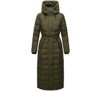 Navahoo Damen Wintermantel Warmer Steppmantel lang mit Kapuze und Taillengürtel Das Teil XIV Dark Olive Gr. XXL