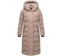 Navahoo Damen Langer Wintermantel warmer Steppmantel mit innenliegenden Rucksackträgern und Magnet-Knöpfen Engelsfeder XIV Taupe Grey Gr. M