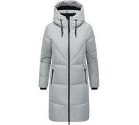 Navahoo Damen Langer Wintermantel warmer Steppmantel mit großer Kapuze und Fleece-gefütterten Kragen Kältekuschel XIV Grey Gr. 4XL