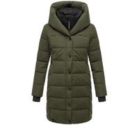 Navahoo Damen Wintermantel Warmer Steppmantel lang mit Kapuze und abnehmbarem Fleece-Kragen Knutschilein Dark Olive Gr. XL