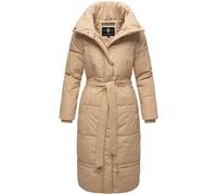 Navahoo Damen Wintermantel Warmer Steppmantel extralang mit Gürtel Mirenaa Beige Gr. XL