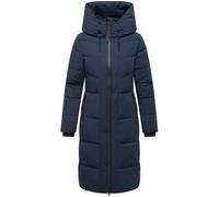 Navahoo Damen Wintermantel warmer Steppmantel mit 2-Wege Reißverschluss, wasserdichten Reißverschlüssen und verstellbarer Kapuze Schokokuss XIV Navy Gr. M