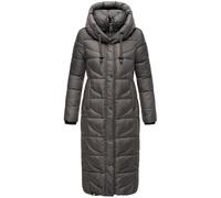 Navahoo Damen Wintermantel Warmer Steppmantel extralang mit Kapuze Waffelchen Anthracite Gr. L