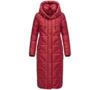 Navahoo Damen Wintermantel Warmer Steppmantel extralang mit Kapuze Waffelchen Dark Red Gr. M