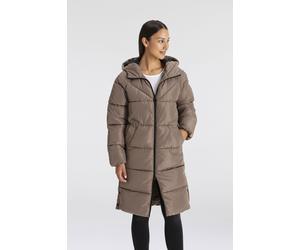 Steppmantel ONLY "ONLAMAND - Langer Puffercoat mit 2-Wege-Reißverschluss", Damen, Gr. S, braun (walnut), Web, Obermaterial: 100% Polyester, unifarben, lässig geschnitten lang, Mäntel Steppmantel, läss