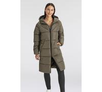 Steppmantel ONLY "ONLAMAND - Langer Puffercoat mit 2-Wege-Reißverschluss", Damen, Gr. S, grün (kalamata), Web, Obermaterial: 100% Polyester, unifarben, lässig geschnitten lang, Mäntel Steppmantel, läs