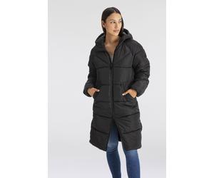Steppmantel ONLY "ONLAMAND - Langer Puffercoat mit 2-Wege-Reißverschluss", Damen, Gr. XS, schwarz, Web, Obermaterial: 100% Polyester, unifarben, lässig geschnitten lang, Mäntel Steppmantel, lässig ges