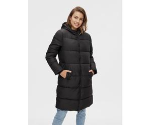 Steppmantel PIECES "PCBEE NEW LONG PUFFER JACKET NOOS BC", Damen, Gr. XL, schwarz, Steppware, Obermaterial: 100% Polyester, unifarben, regular fit knielang, hoch geschlossener Ausschnitt, Rippbündchen