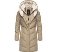 Ragwear Damen Wintermantel Warmer wasserdichter und atmungsaktiver Steppmantel lang mit Kapuze und hohem Teddy-Fleece-Kragen Natalka Cosy YOUMODO Taupe Gr. XXL