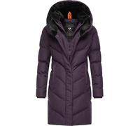 Ragwear Damen Wintermantel Warmer wasserdichter und atmungsaktiver Steppmantel lang mit Kapuze und hohem Teddy-Fleece-Kragen Natalka Cosy YOUMODO Plum Gr. XXL