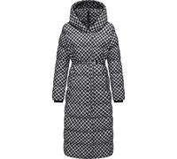 Ragwear Damen Wintermantel Warmer atmungsaktiver und wasserdichter Steppmantel lang mit angesagtem Hahnentritt Muster mit Kapuze Niara Long Print YOUMODO Black Gr. L