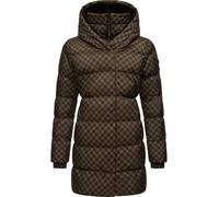 Ragwear Damen langer Wintermantel mit Kapuze warmer Steppmantel mit angesagtem Hahnentritt Muster wasserdicht und atmungsaktiv Niara Print YOUMODO Brown Gr. 3XL