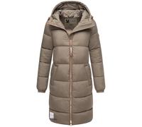 MARIKOO Damen Winterjacke (S-3XL) - Steppjacke, lang geschnitten, gefütterte Kapuze mit Kordelzug, Warme Jacke Frauen - N024 (XXL, Stone-Brown)