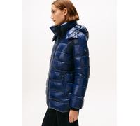 Steppmantel TOMMY HILFIGER "GLOSS HW DOWN WAIST REG COAT", Damen, Gr. M (38), blau (schwarz night navy), Steppware, Obermaterial: 100% Nylon, unifarben, hüftbedeckend, Mäntel Steppmantel, in leicht gl