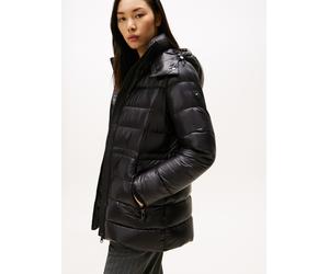 Steppmantel TOMMY HILFIGER "GLOSS HW DOWN WAIST REG COAT", Damen, Gr. S (36), schwarz, Steppware, Obermaterial: 100% Nylon, unifarben, hüftbedeckend, Mäntel Steppmantel, in leicht glänzender Optik (92