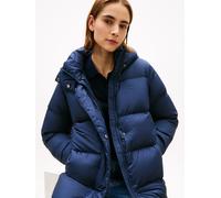 Steppmantel TOMMY HILFIGER "MODERN DOWN REG COAT", Damen, Gr. S (36), blau (schwarz night navy), Steppware, Obermaterial: 100% Polyester. Füllung: 90% Daunen, 10% Federn, unifarben, Mäntel Steppmantel