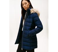 Steppmantel TOMMY HILFIGER "MW DOWN SLIM COAT WITH FUR", Damen, Gr. XL (42), blau (schwarz night navy), Steppware, Obermaterial: 100% Polyester, unifarben, slim fit, Mäntel, mit Fellimitat, Topseller