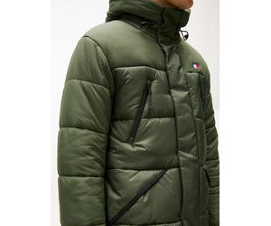 Steppmantel TOMMY JEANS "FABRIC MIXED PARKA", Herren, Gr. XL, pewter grün, Web, Obermaterial: 100% Polyester, unifarben, regular fit normal, Rundhals, eingesetzt elastischer Bund, Mäntel Steppmantel,