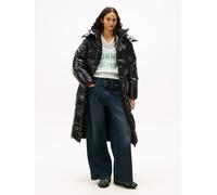 Steppmantel TOMMY JEANS "TJW ALASKA GRID SHNY OVS DWN PFR", Damen, Gr. XS (34), schwarz, Web, Obermaterial: 100% Nylon, leicht glänzend, unifarben, Mäntel Steppmantel, mit glänzender Oberfläche (17945