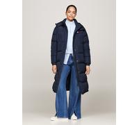 Steppmantel TOMMY JEANS "TJW ALASKA LONG PUFFER EXT", Damen, Gr. M (38), blau (schwarz night navy), Web, Obermaterial: 100% Polyester. Futter: 100% Polyester. Füllung: 100% Daunen, unifarben, normal k